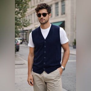 Jermyn & Bond Merino Wool Blend Sweater Vest Men’s Medium Blue Classic Layering